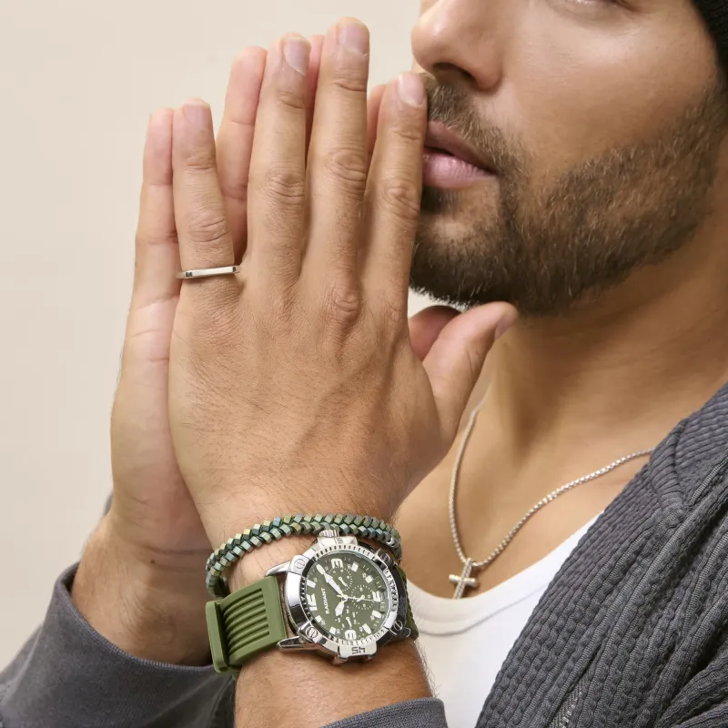 Pulseira de Homem Tribal Entrançada Verde | Radiant