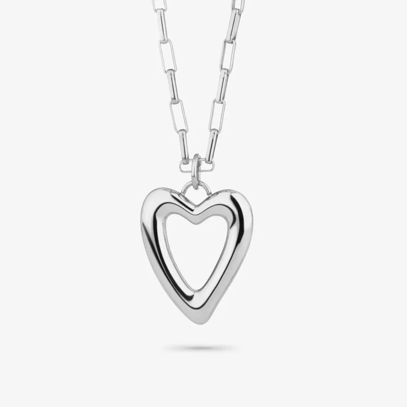 Colar comprido prateado com pendente de coração | Radiant