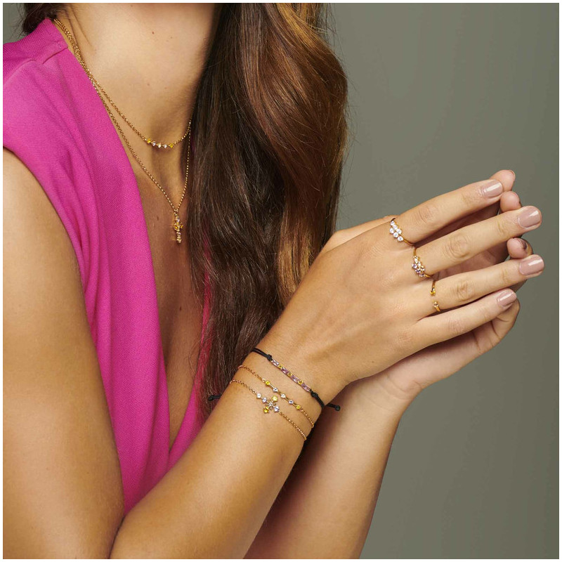 Colar Barra FANTASY. Prata de lei, ouro 24 quilates e zircónias.