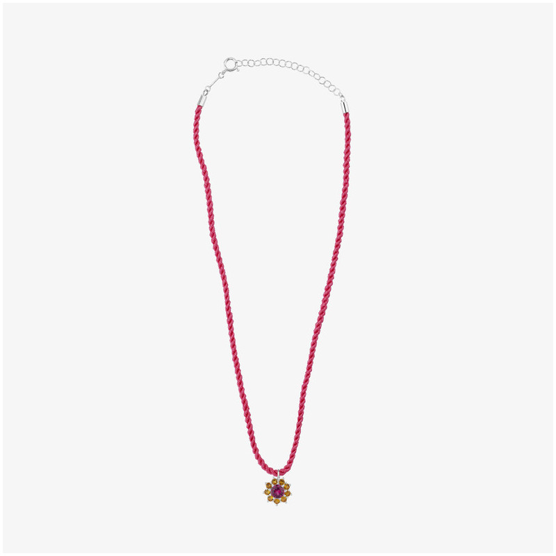 Colar Cordão Pedra Rosa ROSETONES Radiant Mulher Prata de lei