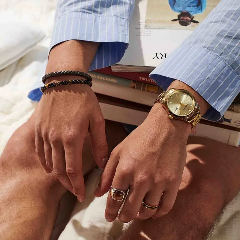 Anel Homem Nogueiras Fino Dourado 26