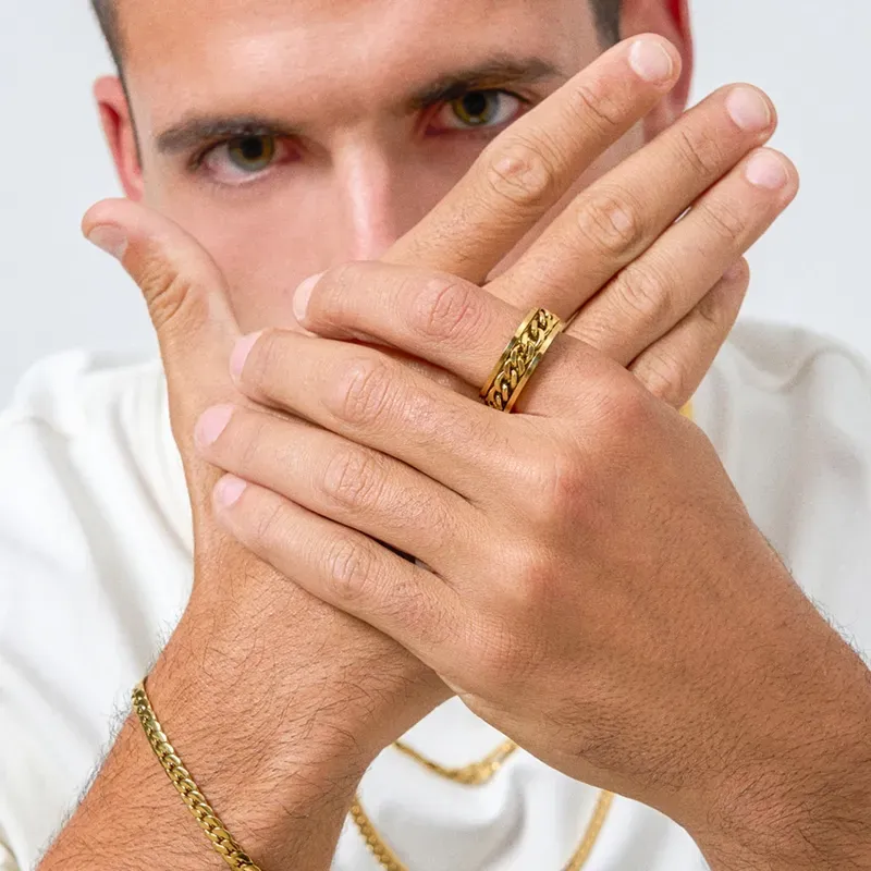 Anel Homem Cadeado Padlock Fino Dourado | Radiant