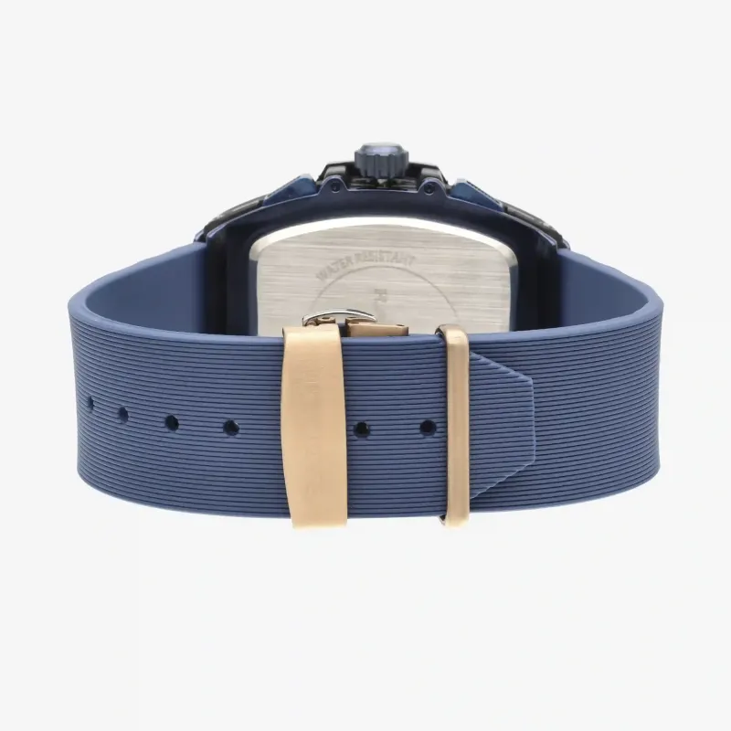 Relógio homem com caixa tonneau em aço e cronógrafo multifunções. Brac