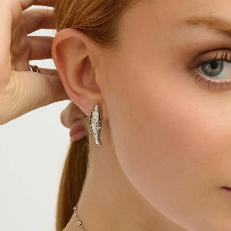 Brincos Prateados de Mulher Peixe Marinho Sea | Radiant