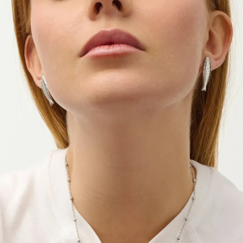 Brincos Prateados de Mulher Peixe Marinho Sea | Radiant