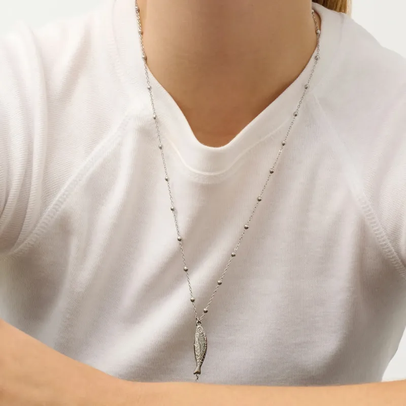 Colar Prateado de Mulher Peixe Vertical Sea | Radiant