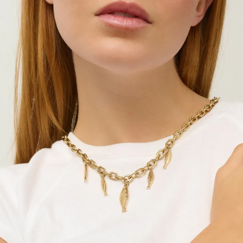 Colar Comprido Dourado de Mulher com Peixes Sea | Radiant