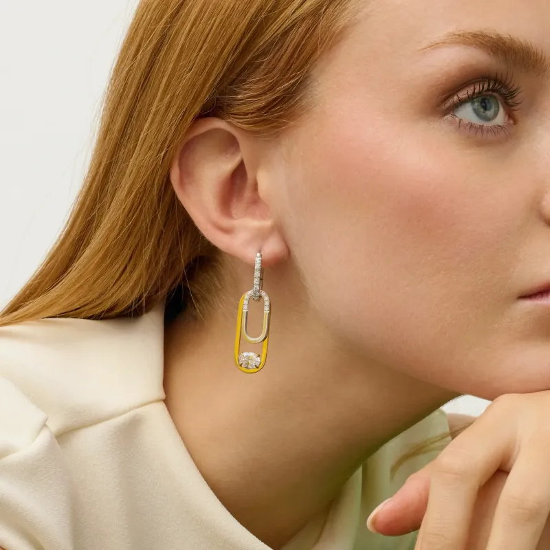 Brincos Bicolor de Mulher com Elo e Cristal Iced | Radiant