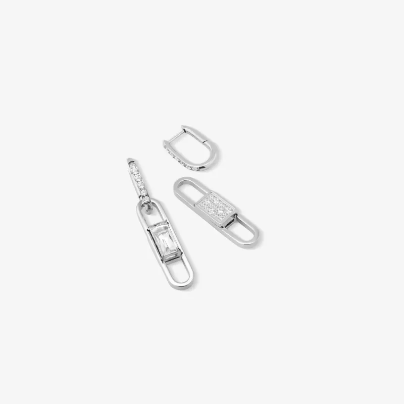 Brincos Prateados de Mulher com Elo e Cristal Iced | Radiant