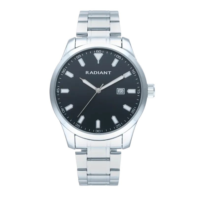 Radiant Victory Relógio de Homem Prateado Mostrador Preto