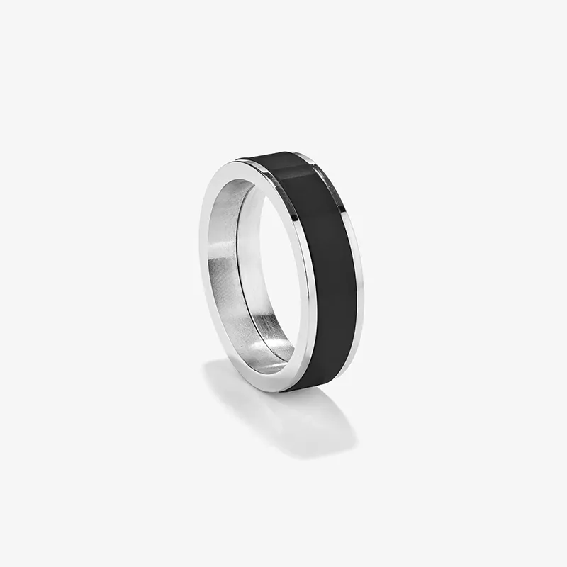 Anel Prateado e Preto T26 CERAMIC Homem RADIANT Joias