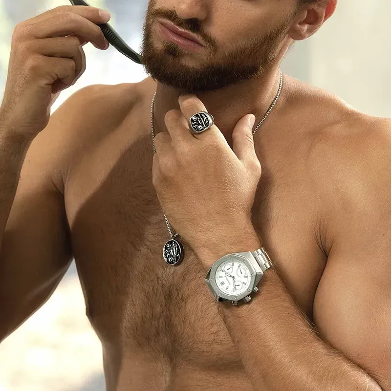 Anel Cacto Prateado e Preto T26 PEREIRA Homem RADIANT Joias
