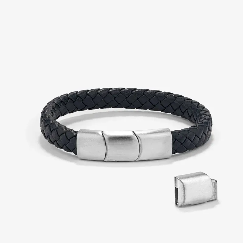 Pulseira Homem Trama Azul | Couro e Design Moderno
