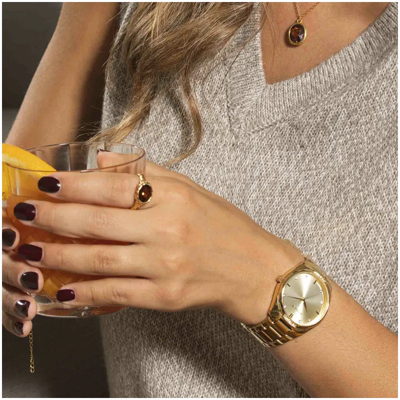 Anel dourado cristal caramelo coleção TEXTURES Radiant