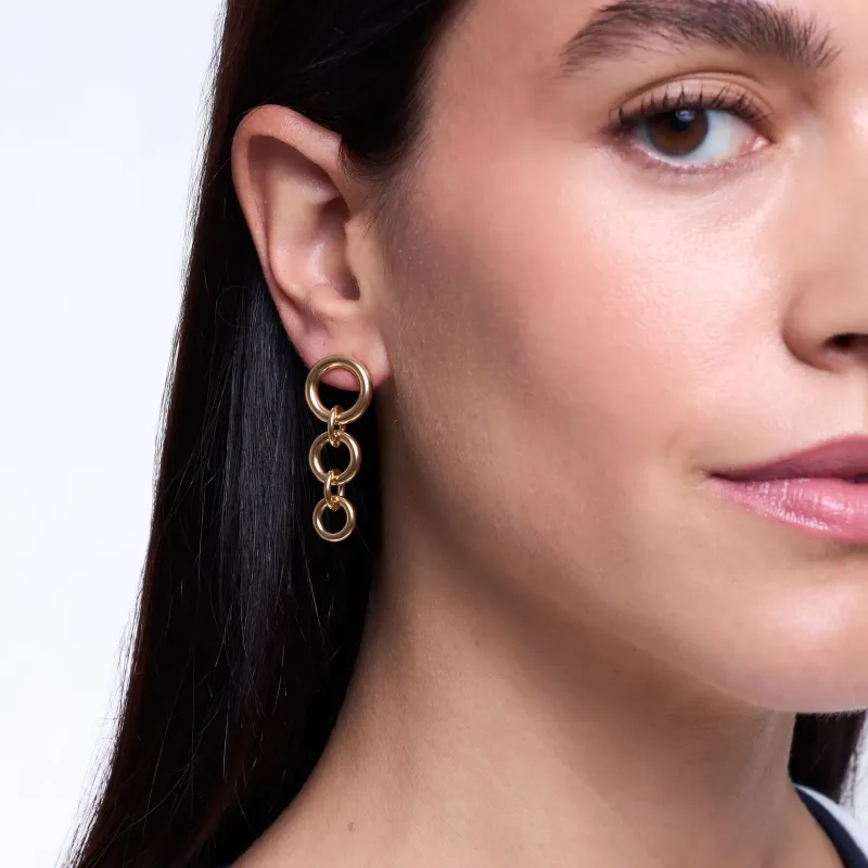 Brincos Dourados Compridos de Mulher com Design Triplo | Radiant