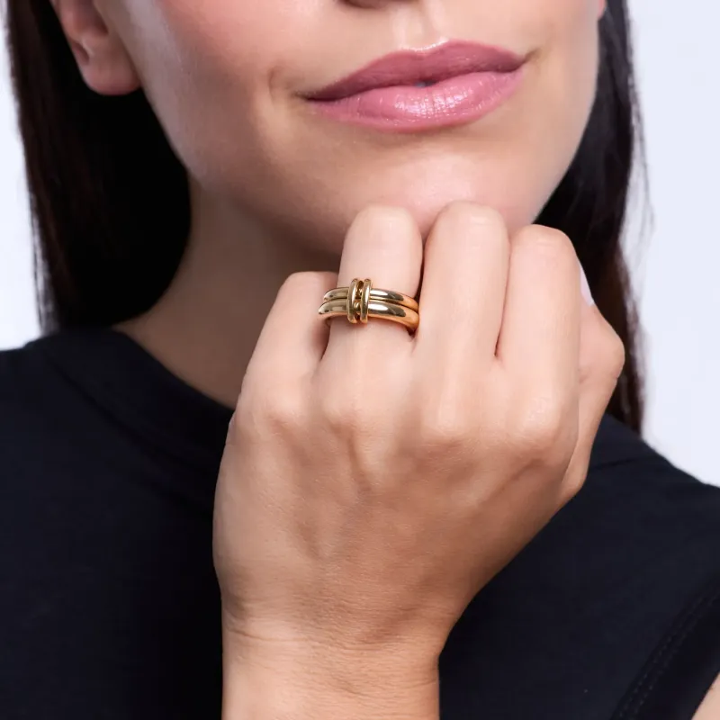 Anel Dourado de Mulher Duplo em Aço Inoxidável | Radiant
